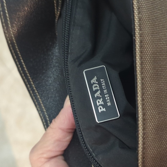 Prada Large Brown canvas/ black leather trimmed Tote Bag - Picture 9 of 16